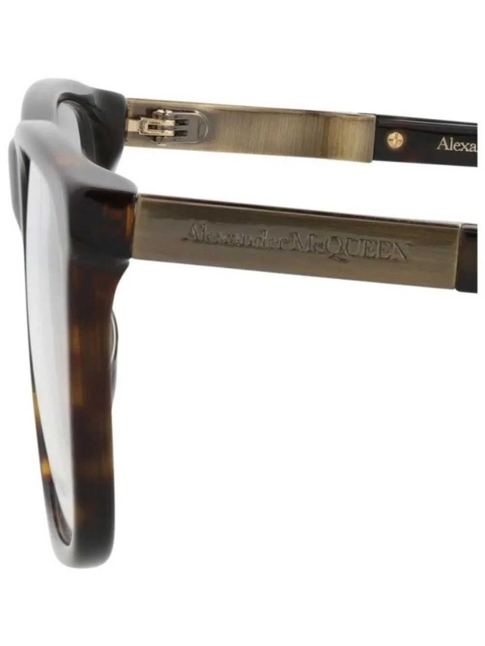 New Alexander McQueen Mens Square/Rectangle Havana Gold Transparent Fashion Desi